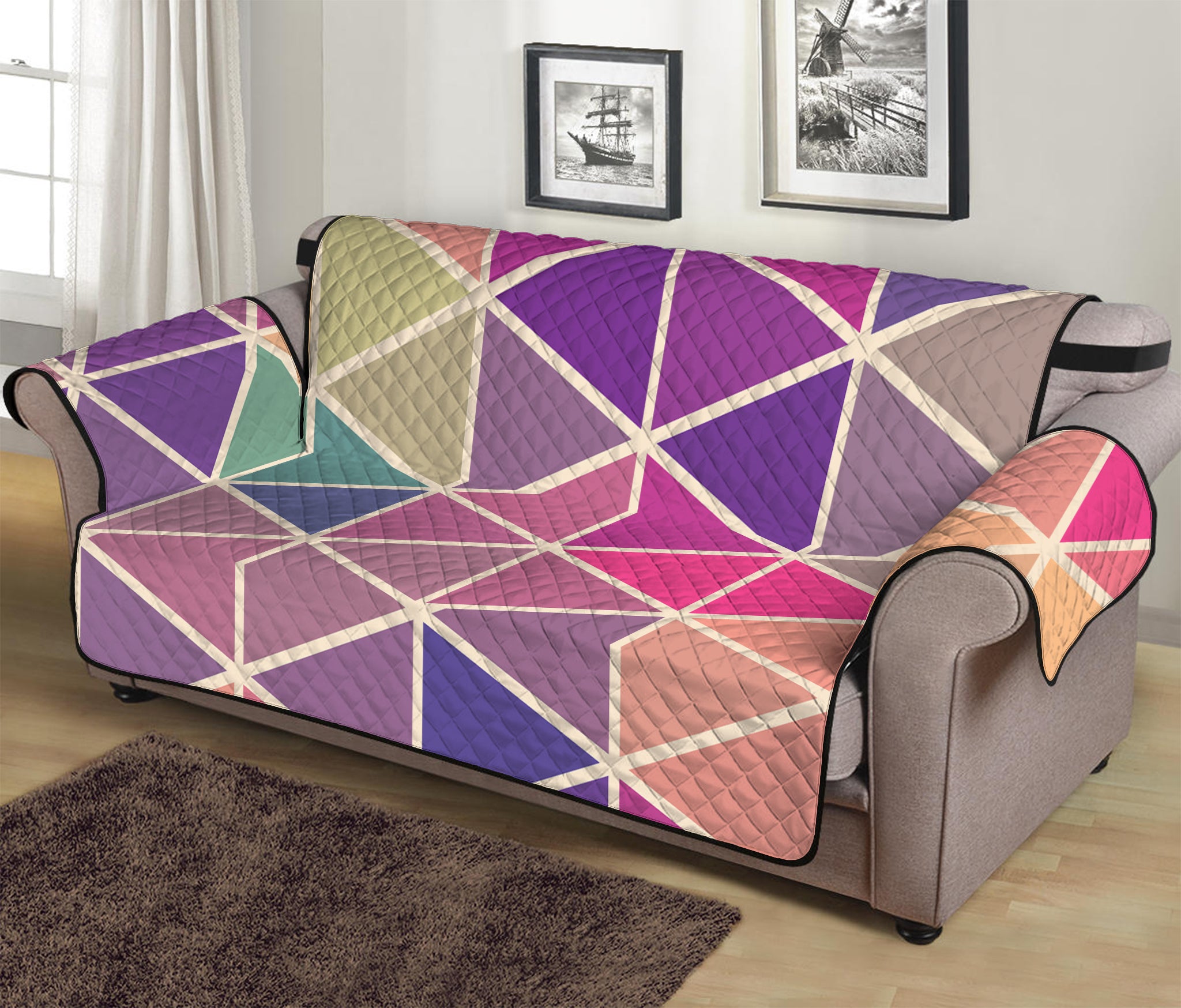 Pastel Geometric Shape Pattern Print Sofa Protector