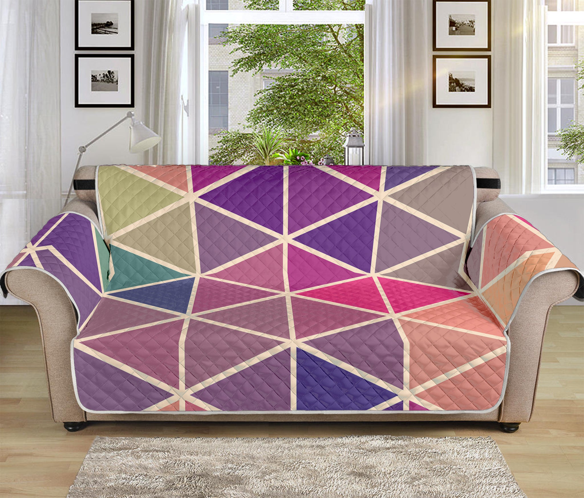 Pastel Geometric Shape Pattern Print Sofa Protector