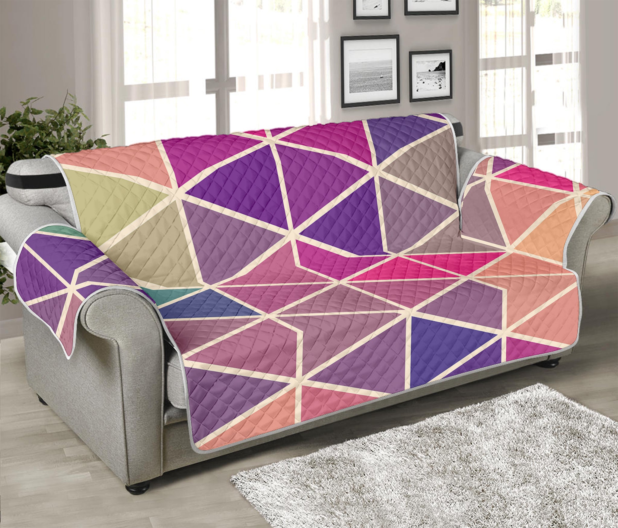 Pastel Geometric Shape Pattern Print Sofa Protector