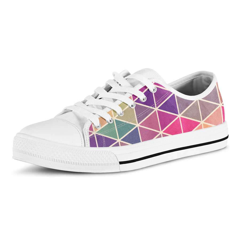 Pastel Geometric Shape Pattern Print White Low Top Shoes
