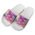 Pastel Geometric Shape Pattern Print White Slide Sandals