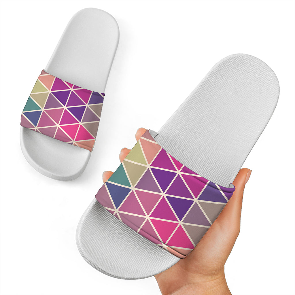 Pastel Geometric Shape Pattern Print White Slide Sandals