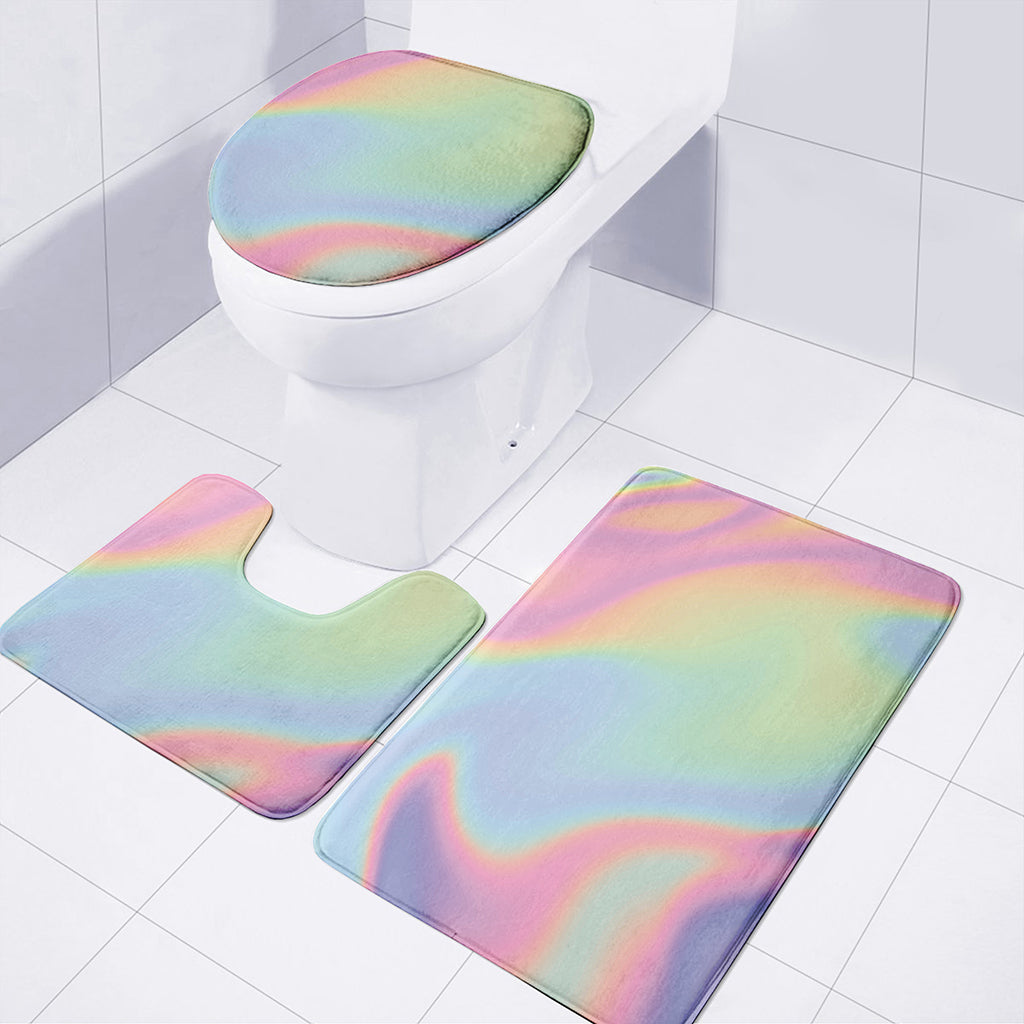 Pastel Holographic Print 3 Piece Bath Mat Set