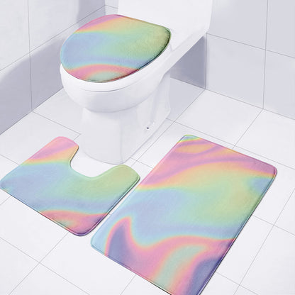 Pastel Holographic Print 3 Piece Bath Mat Set