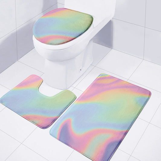 Pastel Holographic Print 3 Piece Bath Mat Set