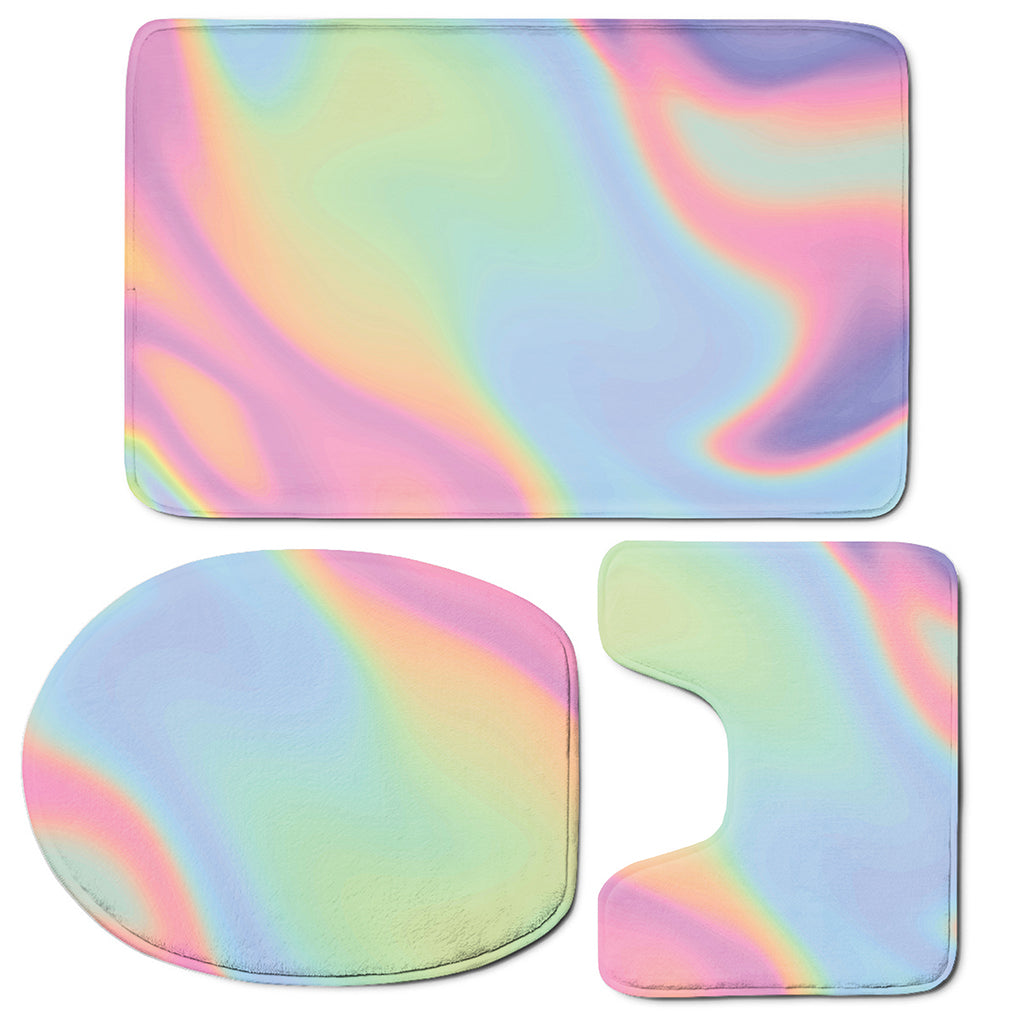 Pastel Holographic Print 3 Piece Bath Mat Set
