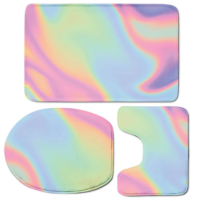 Pastel Holographic Print 3 Piece Bath Mat Set