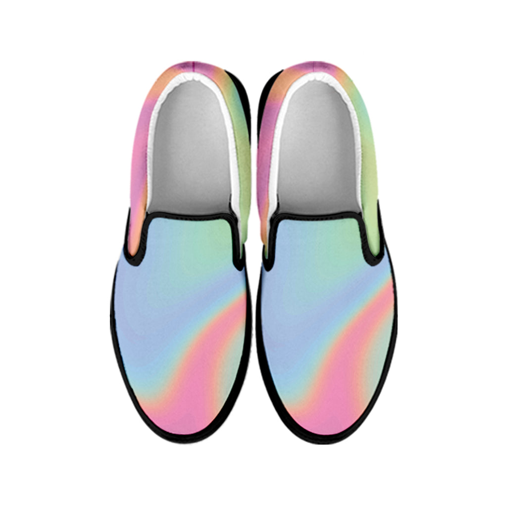 Pastel Holographic Print Black Slip On Shoes