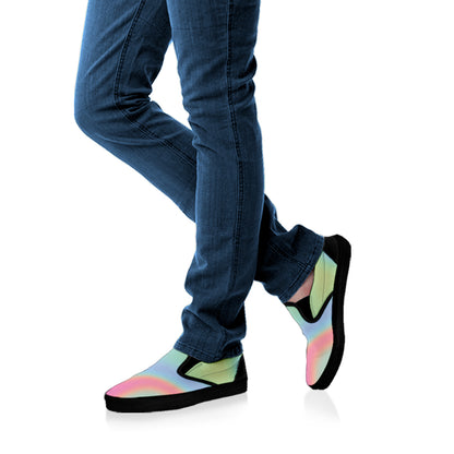 Pastel Holographic Print Black Slip On Shoes