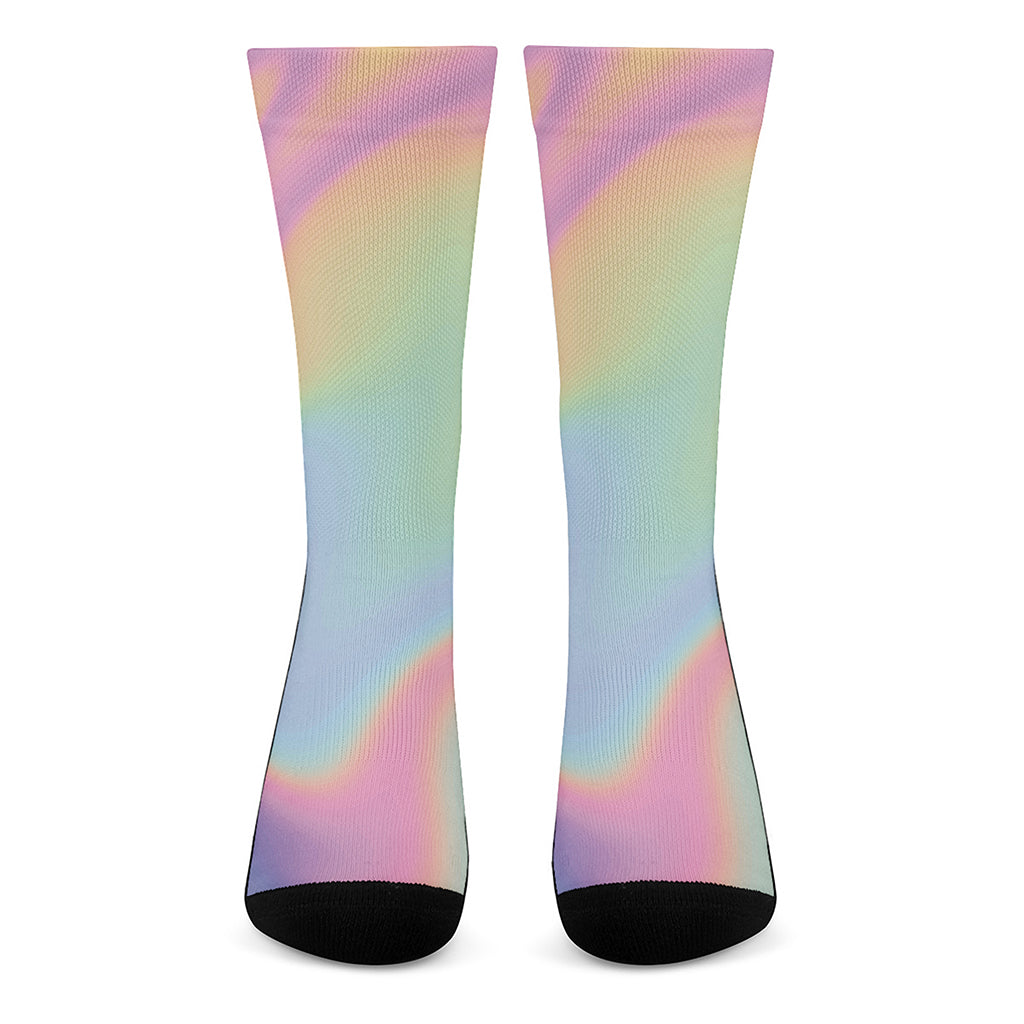 Pastel Holographic Print Crew Socks