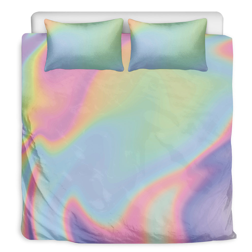 Pastel Holographic Print Duvet Cover Bedding Set