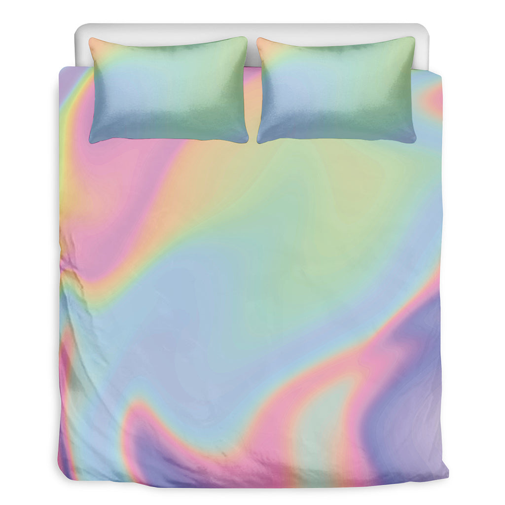 Pastel Holographic Print Duvet Cover Bedding Set