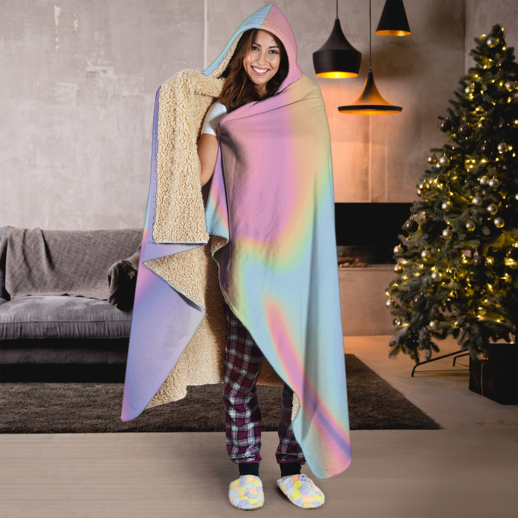 Pastel Holographic Print Hooded Blanket