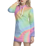 Pastel Holographic Print Hoodie Dress