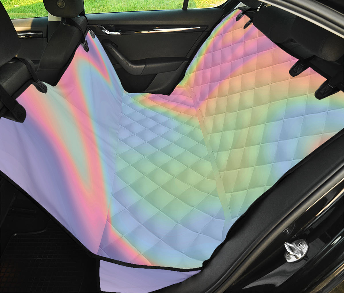 Pastel Holographic Print Pet Car Back Seat Cover