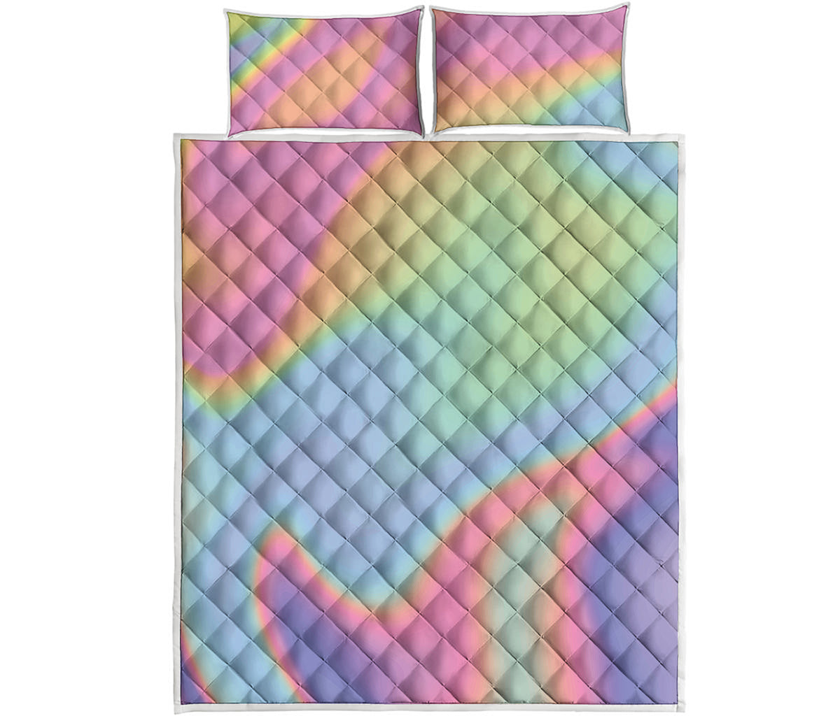 Pastel Holographic Print Quilt Bed Set