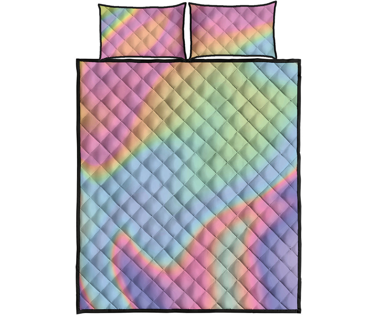 Pastel Holographic Print Quilt Bed Set