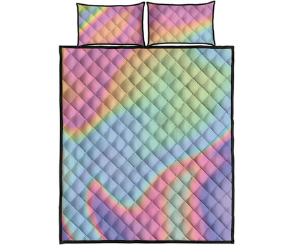 Pastel Holographic Print Quilt Bed Set