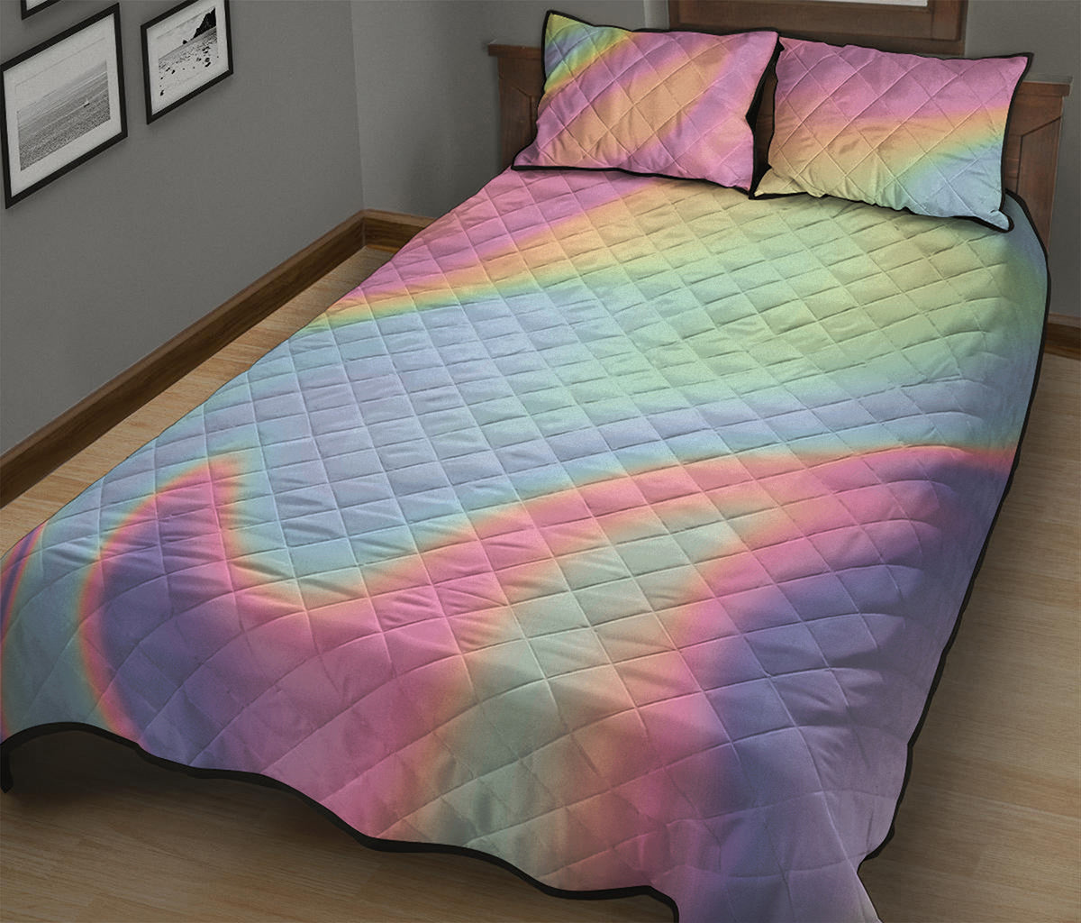 Pastel Holographic Print Quilt Bed Set