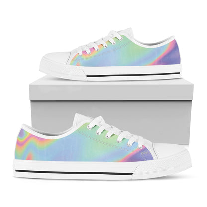 Pastel Holographic Print White Low Top Shoes