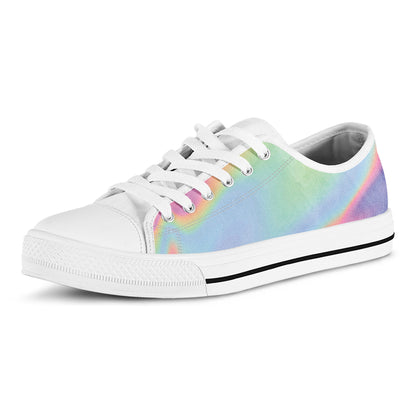 Pastel Holographic Print White Low Top Shoes