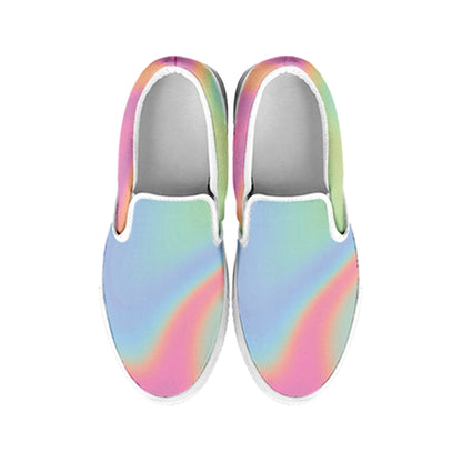 Pastel Holographic Print White Slip On Shoes