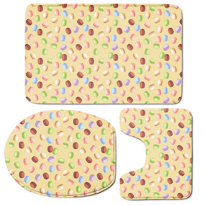 Pastel Macaron Pattern Print 3 Piece Bath Mat Set