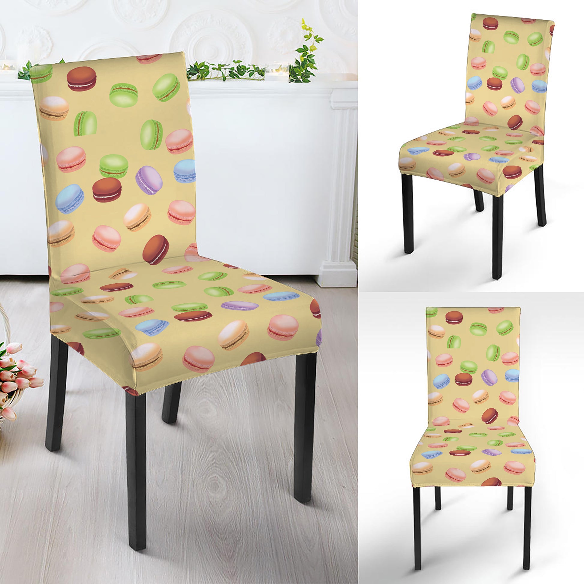 Pastel Macaron Pattern Print Dining Chair Slipcover