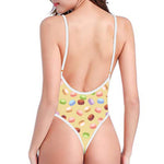Pastel Macaron Pattern Print One Piece High Cut Swimsuit