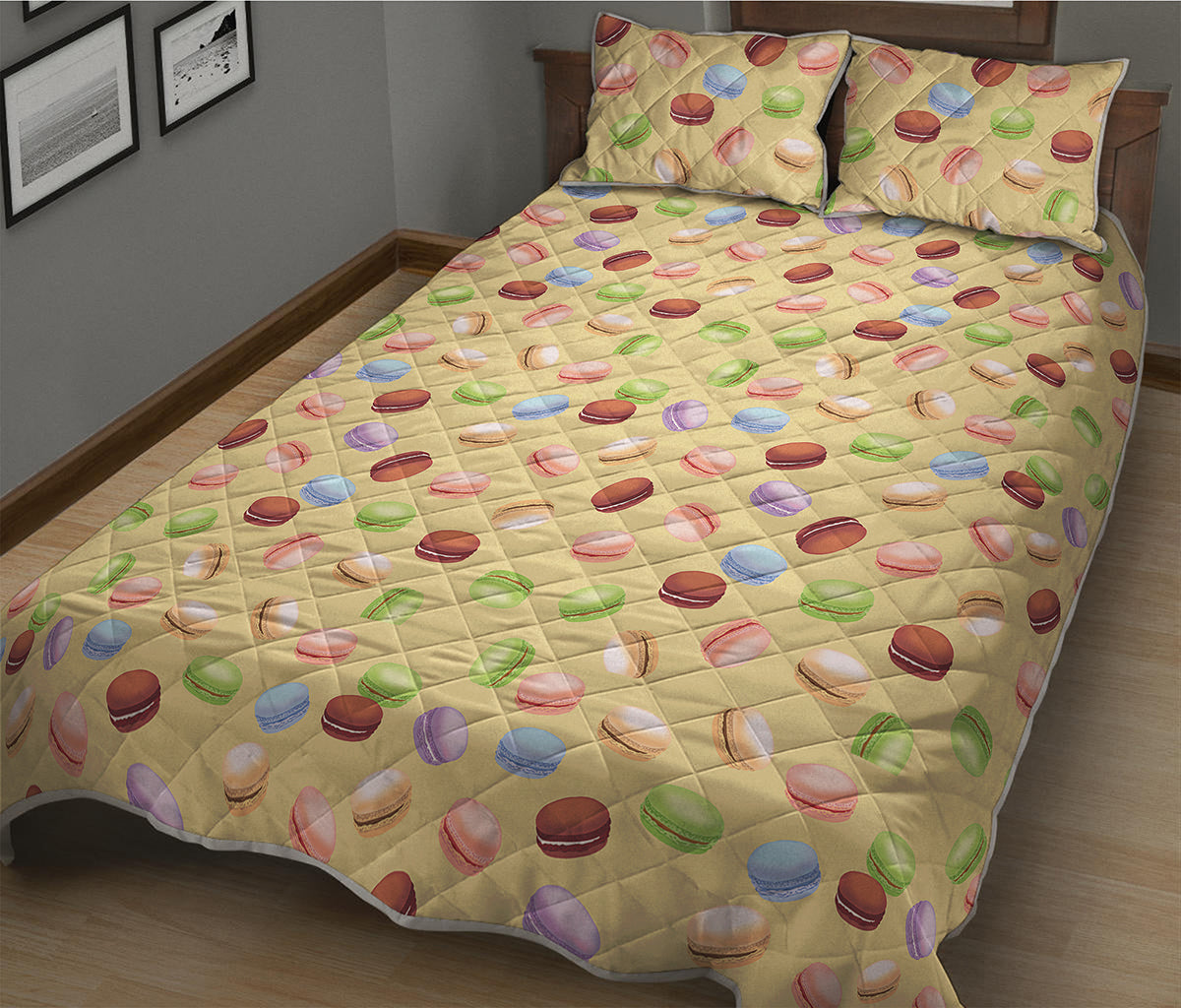 Pastel Macaron Pattern Print Quilt Bed Set