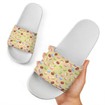 Pastel Macaron Pattern Print White Slide Sandals