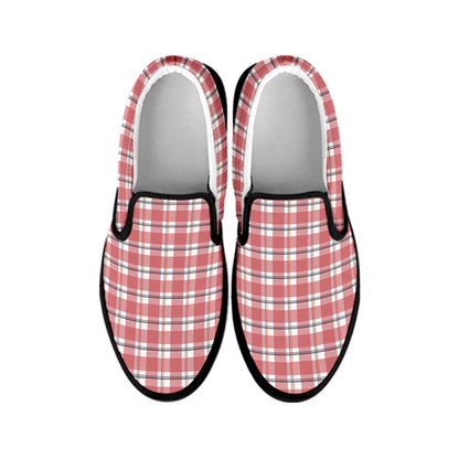 Pastel Madras Pattern Print Black Slip On Shoes