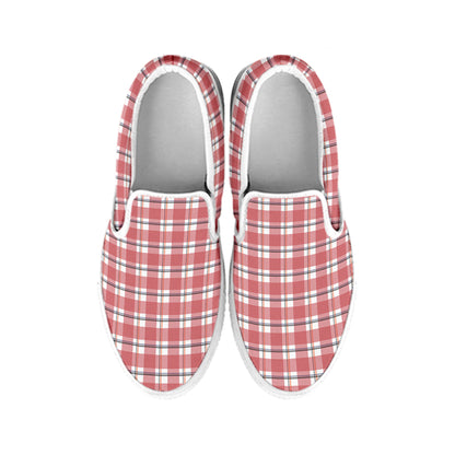 Pastel Madras Pattern Print White Slip On Shoes