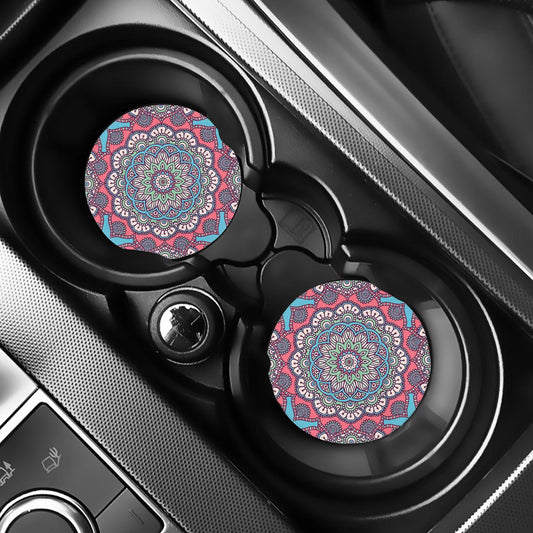 Pastel Mandala Bohemian Pattern Print Car Coasters