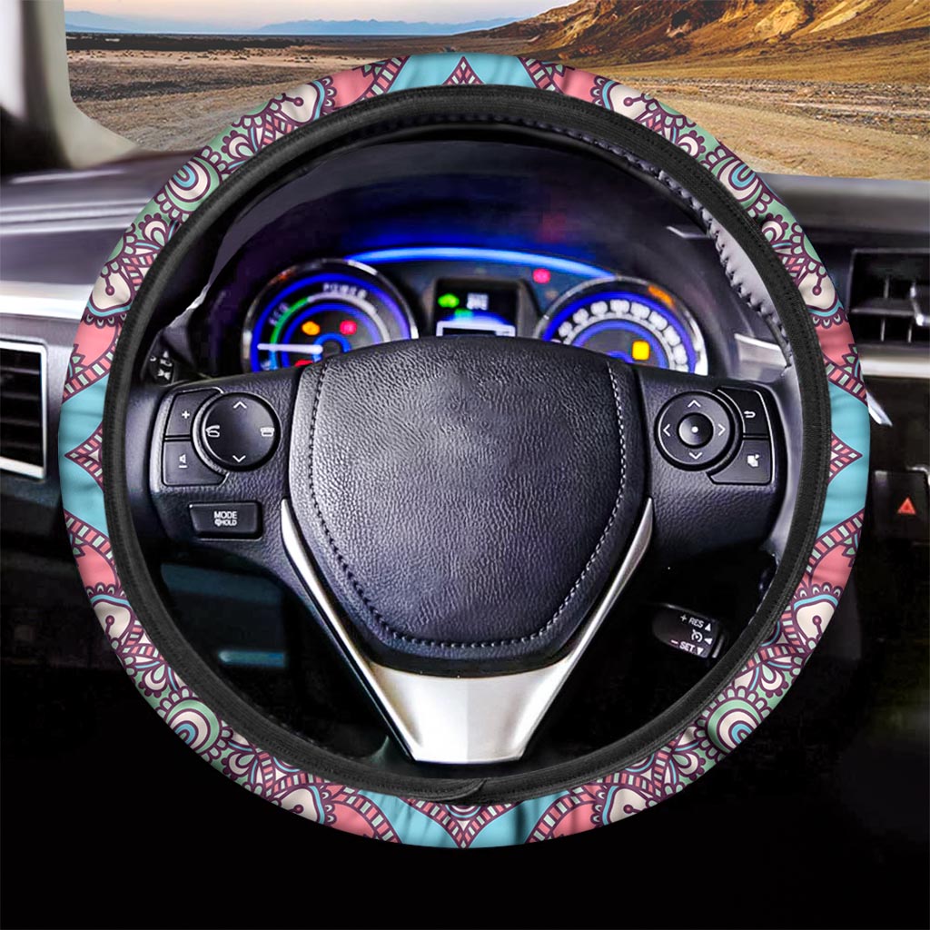 Pastel Mandala Bohemian Pattern Print Car Steering Wheel Cover