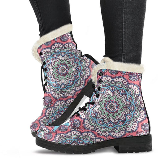 Pastel Mandala Bohemian Pattern Print Comfy Boots GearFrost