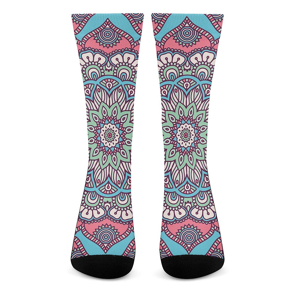 Pastel Mandala Bohemian Pattern Print Crew Socks