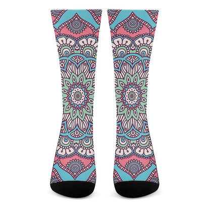 Pastel Mandala Bohemian Pattern Print Crew Socks