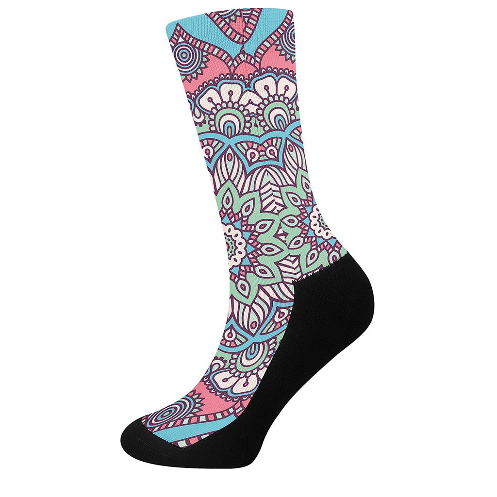 Pastel Mandala Bohemian Pattern Print Crew Socks