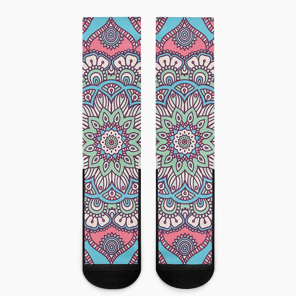 Pastel Mandala Bohemian Pattern Print Crew Socks