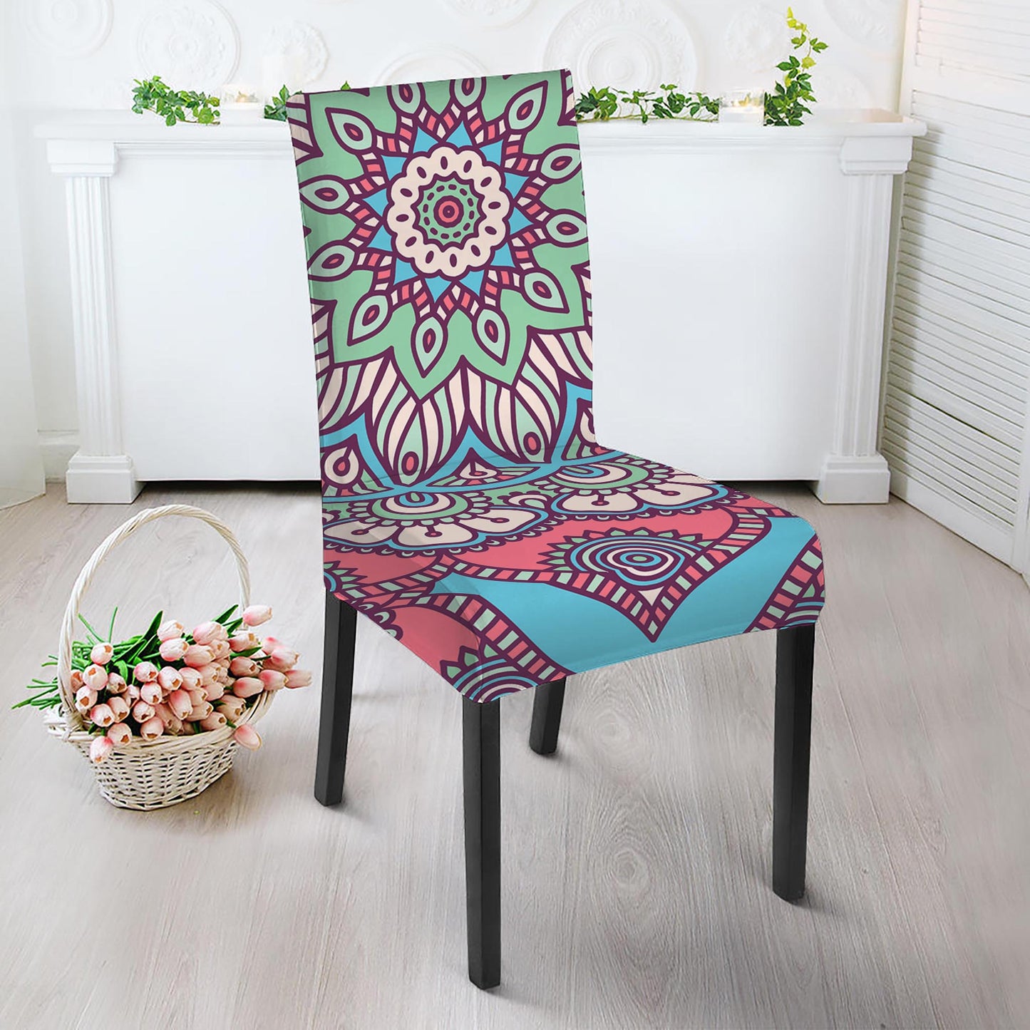 Pastel Mandala Bohemian Pattern Print Dining Chair Slipcover