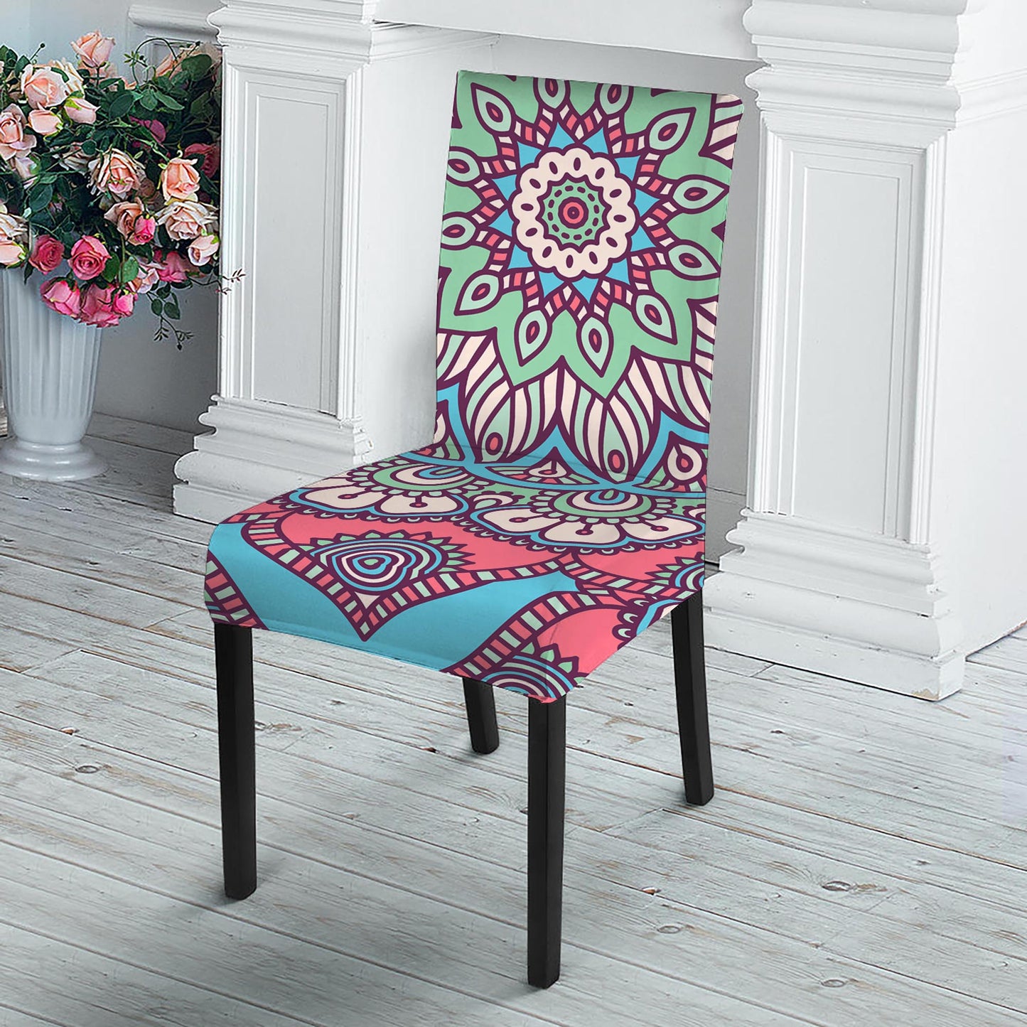 Pastel Mandala Bohemian Pattern Print Dining Chair Slipcover