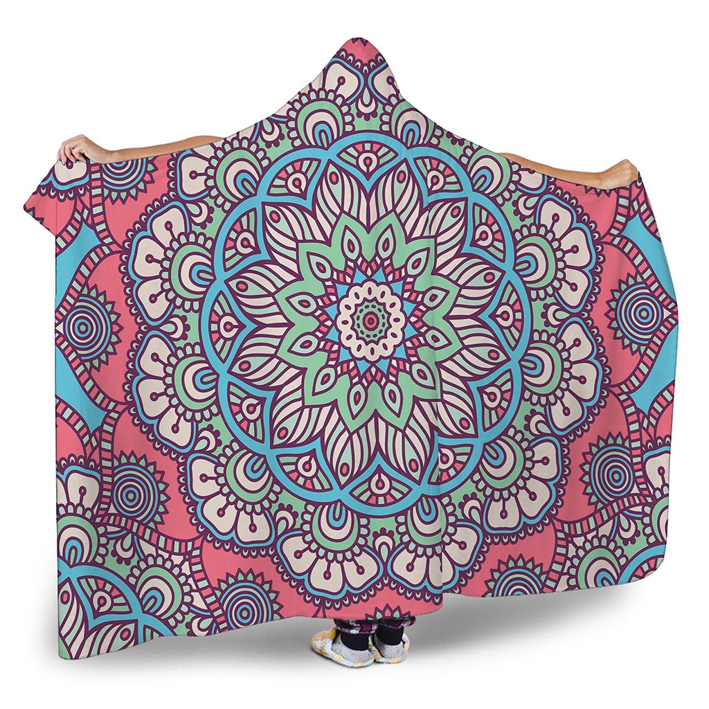 Pastel Mandala Bohemian Pattern Print Hooded Blanket