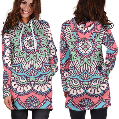 Pastel Mandala Bohemian Pattern Print Hoodie Dress GearFrost
