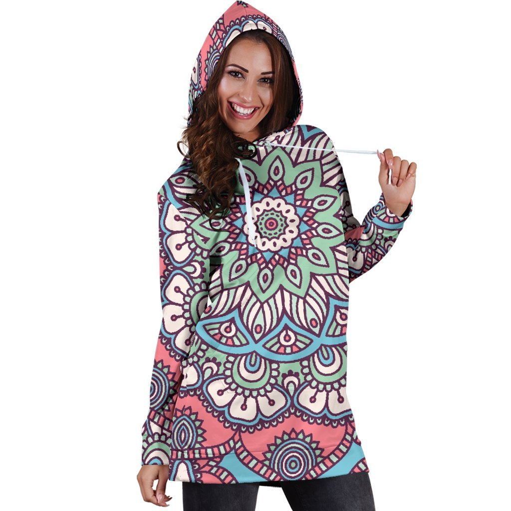 Pastel Mandala Bohemian Pattern Print Hoodie Dress GearFrost