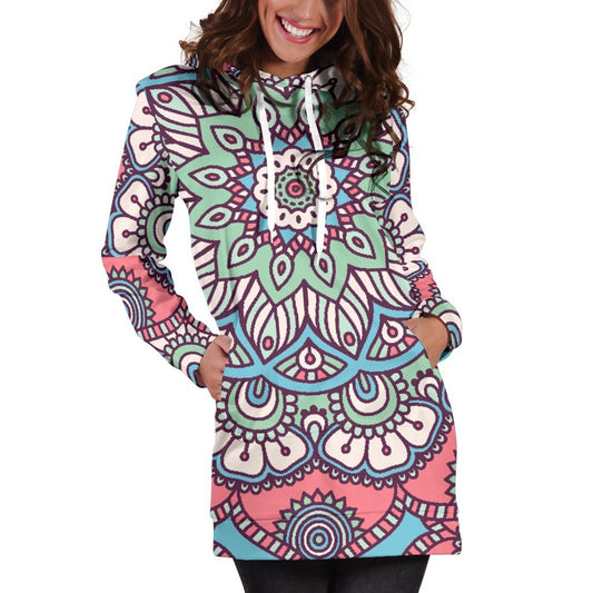 Pastel Mandala Bohemian Pattern Print Hoodie Dress GearFrost