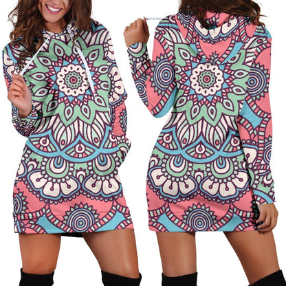 Pastel Mandala Bohemian Pattern Print Hoodie Dress GearFrost