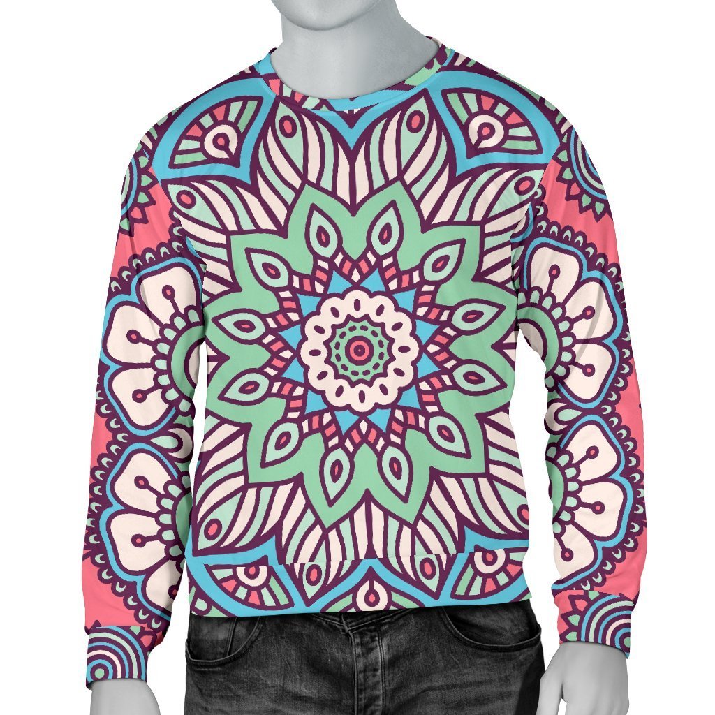 Pastel Mandala Bohemian Pattern Print Men's Crewneck Sweatshirt GearFrost