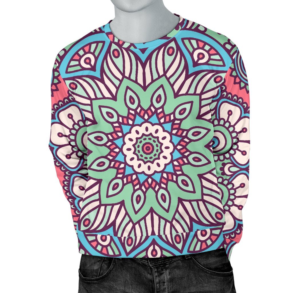 Pastel Mandala Bohemian Pattern Print Men's Crewneck Sweatshirt GearFrost