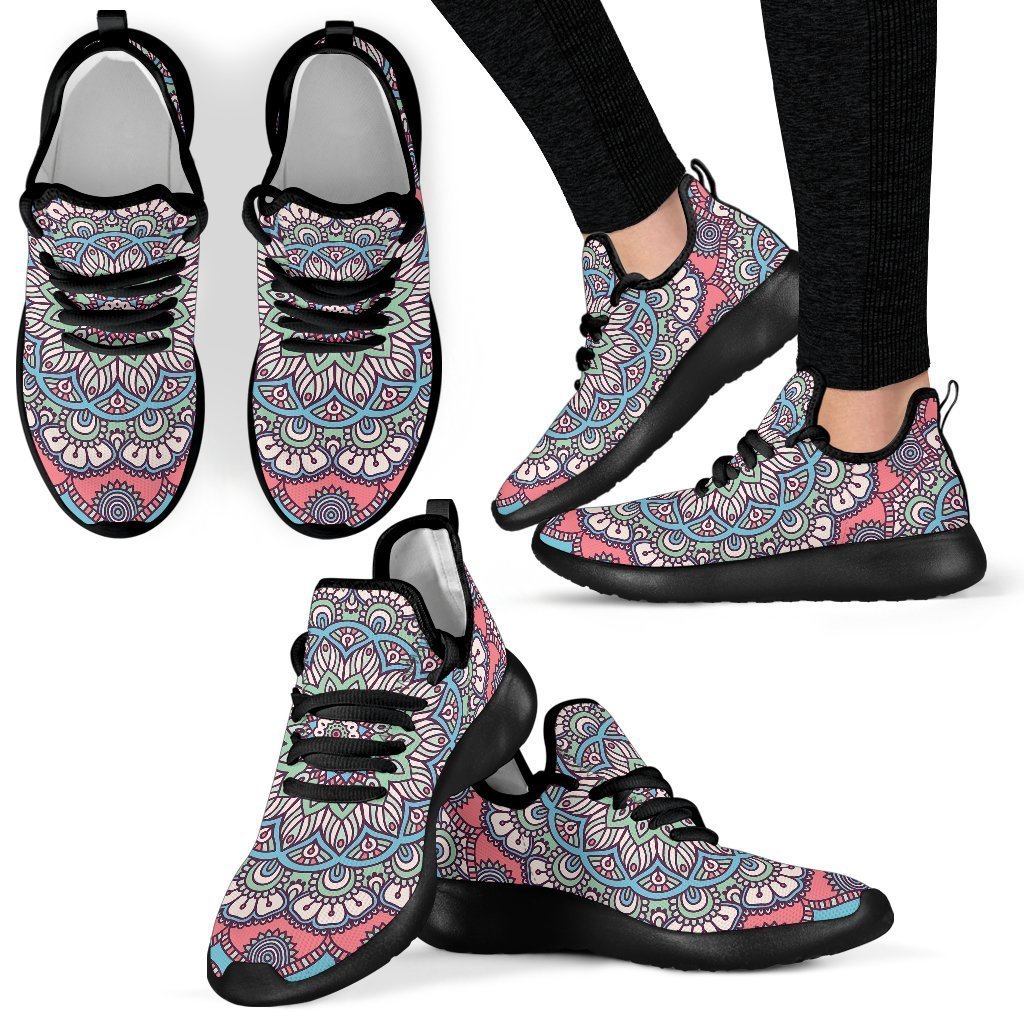 Pastel Mandala Bohemian Pattern Print Mesh Knit Shoes GearFrost